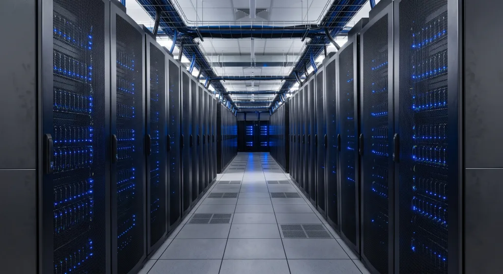ряды серверных стоек в дата-центре, кейс EB-1A IT-специалиста